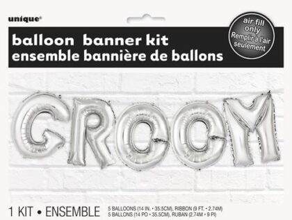 DIY Silver Groom Balloon Banner
