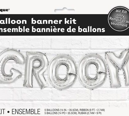 DIY Silver Groom Balloon Banner