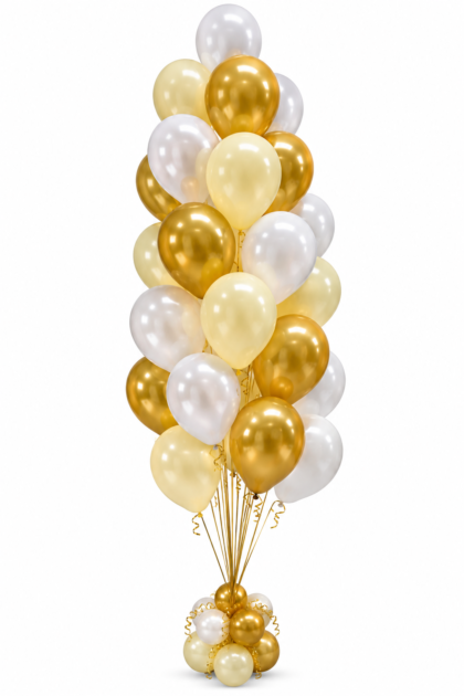 Custom color balloon tree featuring 25 helium-filled latex balloons with a coordinating balloon base. Choose your own colors for birthdays, weddings, corporate events and celebrations.