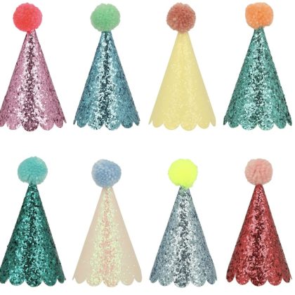Mini Pom Pom Glitter Cone Hats