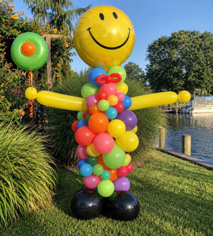 Long Island Balloon Dude colorful balloon sculpture with smiley face and balloon body