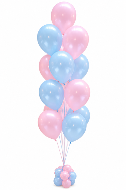 13 pink and blue 12-inch latex balloon bouquet with matching balloon base