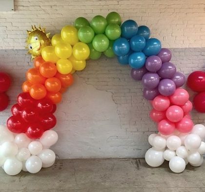 Rainbow And Flowers Balloon Archway