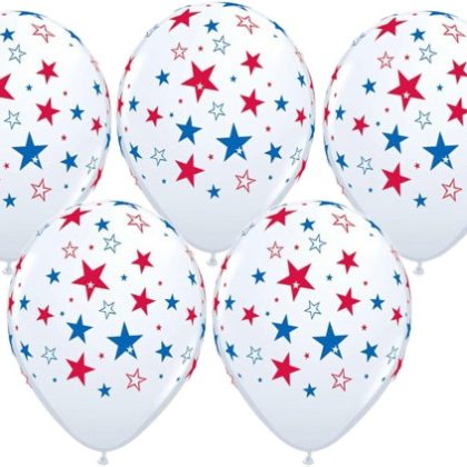 White with Red and Blue Stars Print