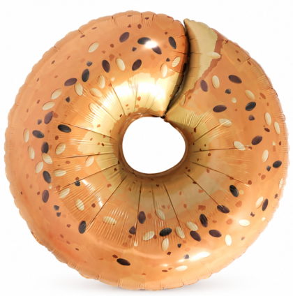 Realistic everything bagel foil balloon featuring sesame and poppy seed details, perfect for bakery events, brunches, cafés, and food-themed celebrations.