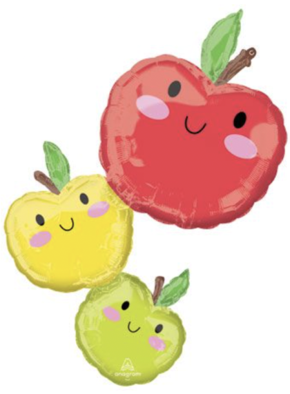 26-inch Smiling Apple Stacker Balloon with red, yellow and green apples