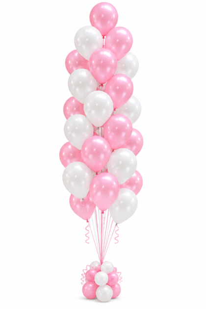 Baby Girl 25 Balloon Tree featuring pastel pink and white helium-filled latex balloons with a coordinating decorative base.